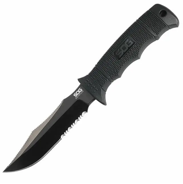 Main image of SOG E37T-K Seal Pup Elite Tactical Fixed Blade Knife with 4.75-Inch AUS-8 Serrated Stainless Steel Blade and Glass-Reinforced Nylon Handle, Includes Sheath (Black)
