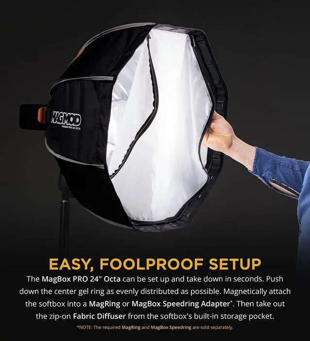 Alt view image 3 of 14 - MagMod MagBox PRO 24"" Octa Softbox with Integrated Gel Slot and Storage Pocket for Fabric Diffuser | Compatible with Speedlight Flashes and Strobes