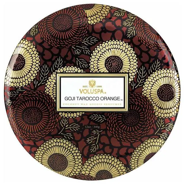 Alt view image 2 of 9 - Voluspa Goji Tarocco Orange Candle | 3 Wick Tin | 12 Oz. | All Natural Wicks And Coconut Wax For Clean Burning