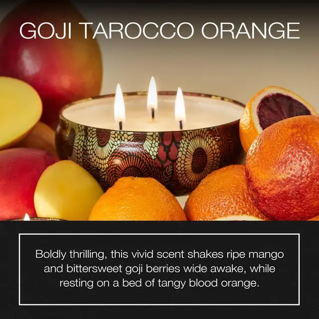 Alt view image 5 of 9 - Voluspa Goji Tarocco Orange Candle | 3 Wick Tin | 12 Oz. | All Natural Wicks And Coconut Wax For Clean Burning