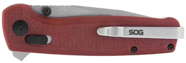Alt view image 4 of 7 - SOG Terminus XR G10 EDC Ambidextrous Folding Pocket Knife with 2.95-Inch D2 Steel Blade, Fiberglass Handle, Flat Edge and Clip Point Shape (Crimson)