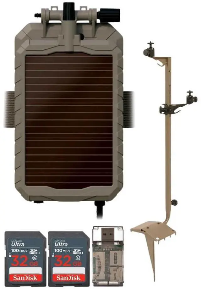 Main image of Stealth Cam Adjustable Multi-Pivot Mounting Post for Trail Camera and Battery Bundle with Stealth Cam Lithium Solar Power Panel, 32GB Memory Card (2-Pack), and SD Card Reader USB 2.0 (5 Items)