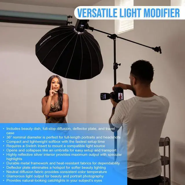 Alt view image 3 of 7 - Westcott Beauty Dish Switch (36-Inch, Silver Interior) Bundle with Pro Light Adjustable Corner System and Hook-and-Loop Tape Lining Mods Octa 36 with Case (2 Items)