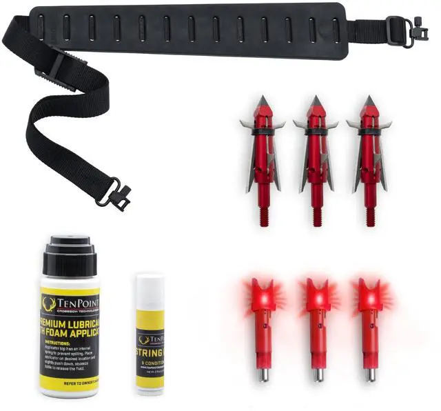 Alt view image 6 of 7 - TenPoint Ready-to-Hunt Accessory Package with Red LED Nocks, Broadhead Arrows, Crossbow Sling, and Conditioner