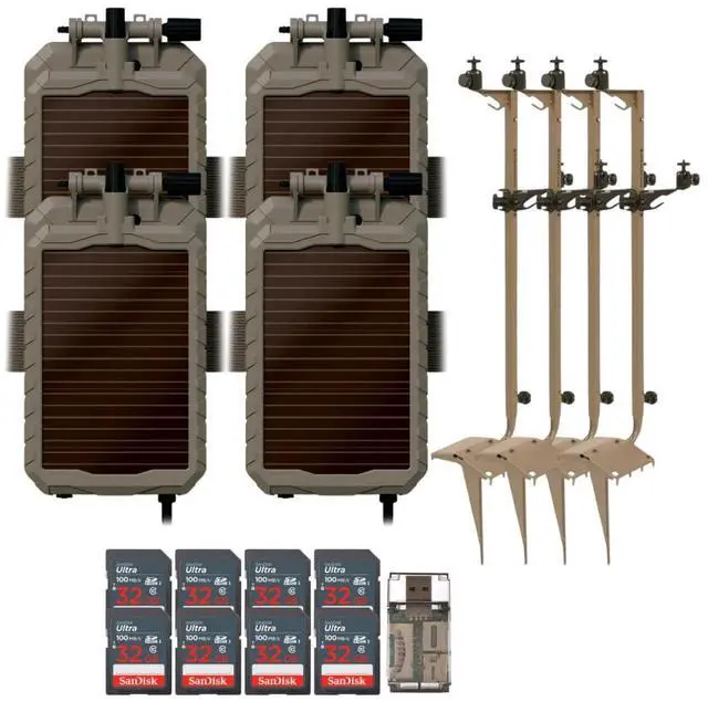 Main image of Stealth Cam Adjustable Multi-Pivot Mounting Post for Trail Camera and Battery (4-Pack) Bundle with Lithium Solar Power Panel (4-Pack), 32GB Memory Card (8-Pack), and Card Reader USB 2.0 (17 Items)