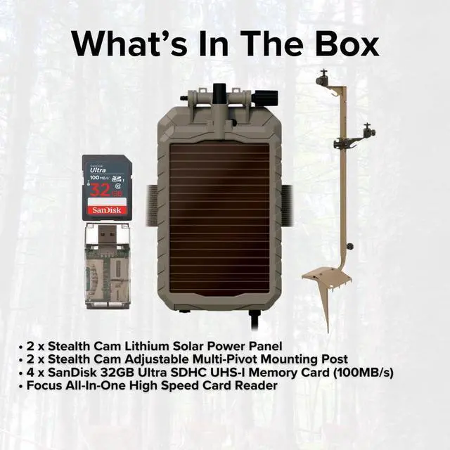 Alt view image 6 of 6 - Stealth Cam Adjustable Multi-Pivot Mounting Post for Trail Camera and Battery (2-Pack) Bundle with Lithium Solar Power Panel (2-Pack), 32GB Memory Card (4-Pack), and SD Card Reader USB 2.0 (9 Items)