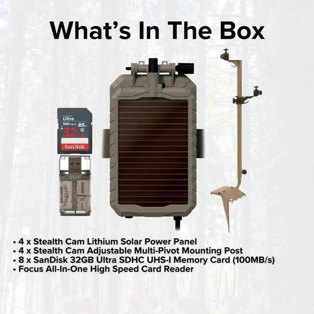 Alt view image 6 of 6 - Stealth Cam Adjustable Multi-Pivot Mounting Post for Trail Camera and Battery (4-Pack) Bundle with Lithium Solar Power Panel (4-Pack), 32GB Memory Card (8-Pack), and Card Reader USB 2.0 (17 Items)