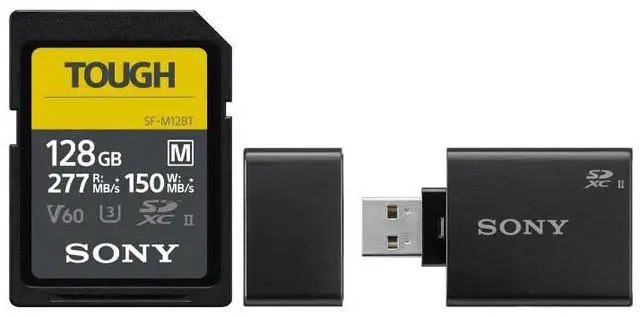 Main image of Sony 128GB SF-M Series High-Speed Tough SD Card (2-Pack) Bundle with Sony UHS-II USB 3.1 SD Card Reader (3 Items)