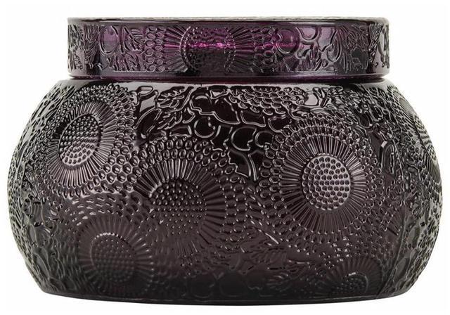 Alt view image 2 of 3 - Voluspa Santiago Huckleberry Embossed Glass Chawan Bowl Candle (14oz, 2-Pack) Bundle (2 Items)