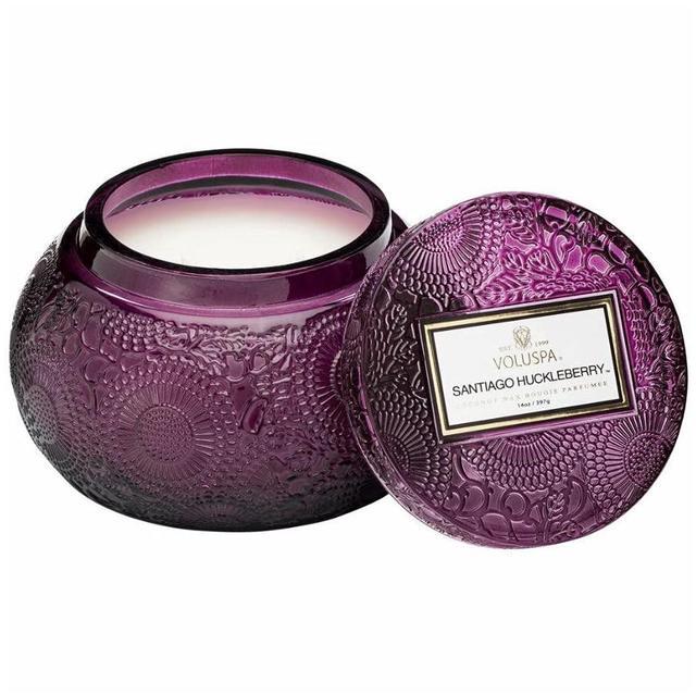 Alt view image 3 of 3 - Voluspa Santiago Huckleberry Embossed Glass Chawan Bowl Candle (14oz, 2-Pack) Bundle (2 Items)