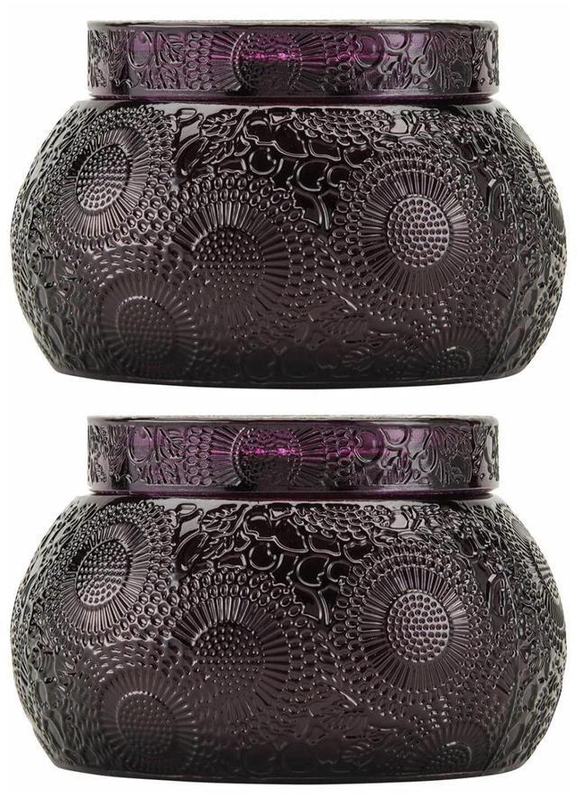 Main image of Voluspa Santiago Huckleberry Embossed Glass Chawan Bowl Candle (14oz, 2-Pack) Bundle (2 Items)