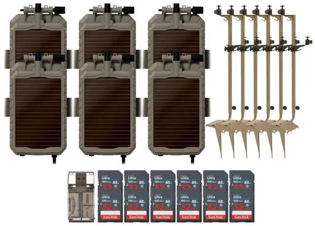 Main image of Stealth Cam Adjustable Multi-Pivot Mounting Post for Trail Camera and Battery (6-Pack) Bundle with Lithium Solar Power Panel (6-Pack), 32GB Memory Card (12-Pack), and SD Card Reader USB 2.0 (25 Items)