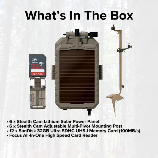 Alt view image 6 of 6 - Stealth Cam Adjustable Multi-Pivot Mounting Post for Trail Camera and Battery (6-Pack) Bundle with Lithium Solar Power Panel (6-Pack), 32GB Memory Card (12-Pack), and SD Card Reader USB 2.0 (25 Items)