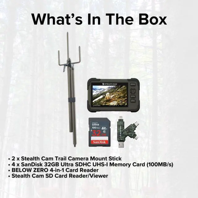 Alt view image 6 of 6 - Stealth Cam SD Card Reader and Viewer with 4.3-Inch LCD Touchscreen and Touch Detection (2-Pack) Bundle with Trail Camera Mount Stick (2-Pack), 32GB Memory Card (4-Pack), and Card Reader (9 Items)