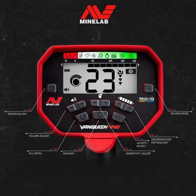 Alt view image 3 of 7 - Minelab Vanquish 440 Powerful, Accurate, and Lightweight Metal Detector Bundle with Minelab Pro-Find 20 Pinpointer (2 Items)
