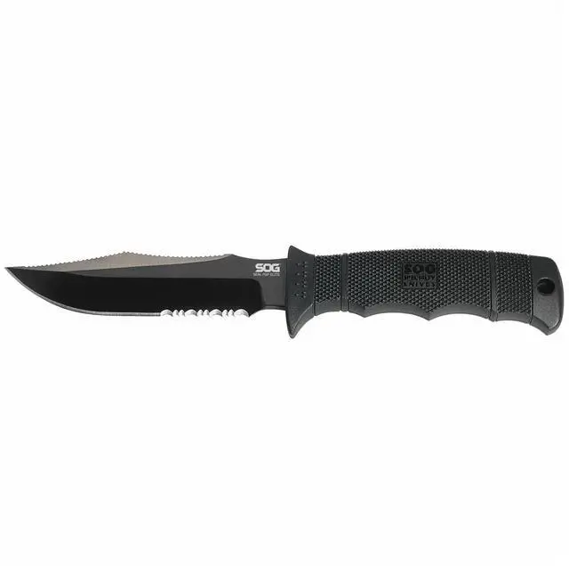 Alt view image 3 of 7 - SOG E37T-K Seal Pup Elite Tactical Fixed Blade Knife with 4.75-Inch AUS-8 Serrated Stainless Steel Blade and Glass-Reinforced Nylon Handle, Includes Sheath (Black)