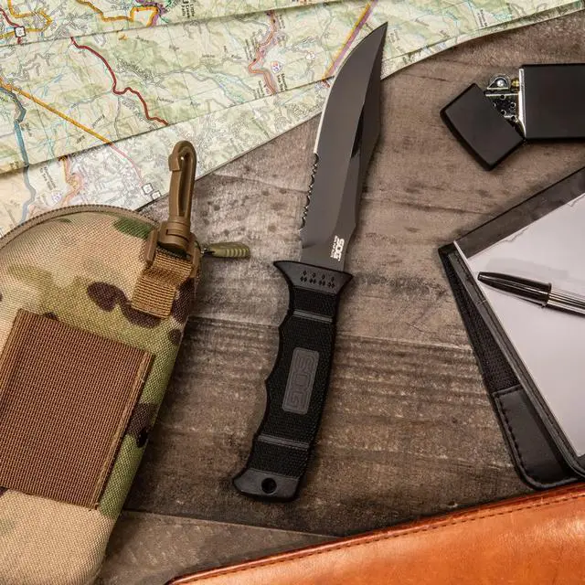Alt view image 5 of 7 - SOG E37T-K Seal Pup Elite Tactical Fixed Blade Knife with 4.75-Inch AUS-8 Serrated Stainless Steel Blade and Glass-Reinforced Nylon Handle, Includes Sheath (Black)