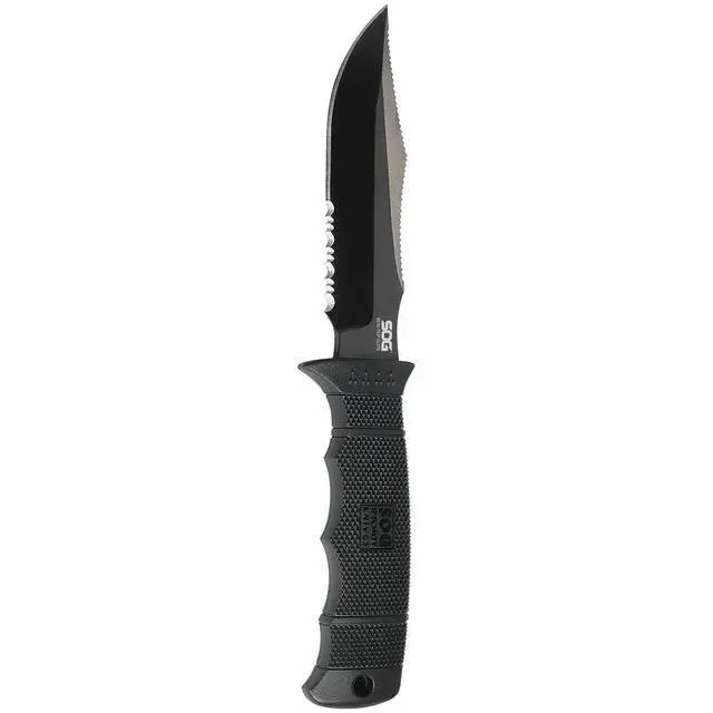 Alt view image 4 of 7 - SOG E37T-K Seal Pup Elite Tactical Fixed Blade Knife with 4.75-Inch AUS-8 Serrated Stainless Steel Blade and Glass-Reinforced Nylon Handle, Includes Sheath (Black)