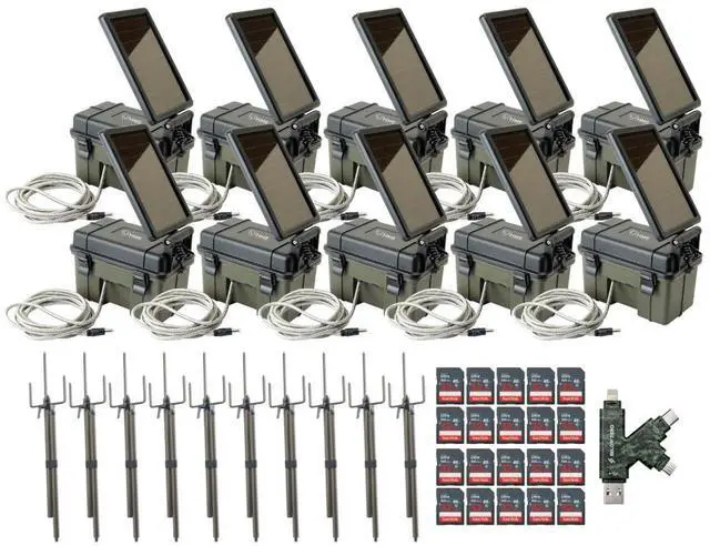 Main image of HME Trail Camera 12V with Solar Auxiliary Power Pack (10-Pack) Bundle with Trail Camera Mount Stick (10-Pack), 32GB Ultra SDHC UHS-I Memory Card (20-Pack), and SD USB 2.0 Card Reader (41 Items)