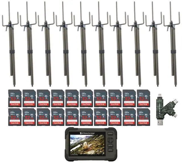 Main image of Stealth Cam SD Card Reader and Viewer with 4.3-Inch LCD Touchscreen and Touch Detection (10-Pack) Bundle with Trail Camera Mount Stick (10-Pack), 32GB Memory Card (20-Pack), and Card Reader (41 Items)