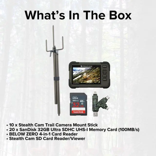 Alt view image 6 of 6 - Stealth Cam SD Card Reader and Viewer with 4.3-Inch LCD Touchscreen and Touch Detection (10-Pack) Bundle with Trail Camera Mount Stick (10-Pack), 32GB Memory Card (20-Pack), and Card Reader (41 Items)