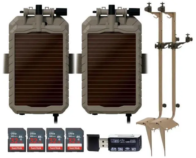 Main image of Stealth Cam Adjustable Multi-Pivot Mounting Post (2-Pack) Bundle with Sol-Pak 5000mAh Lithium-Ion Solar Battery (2-Pack), Card Reader, and 32GB Memory Card (4-Pack) (9 Items)