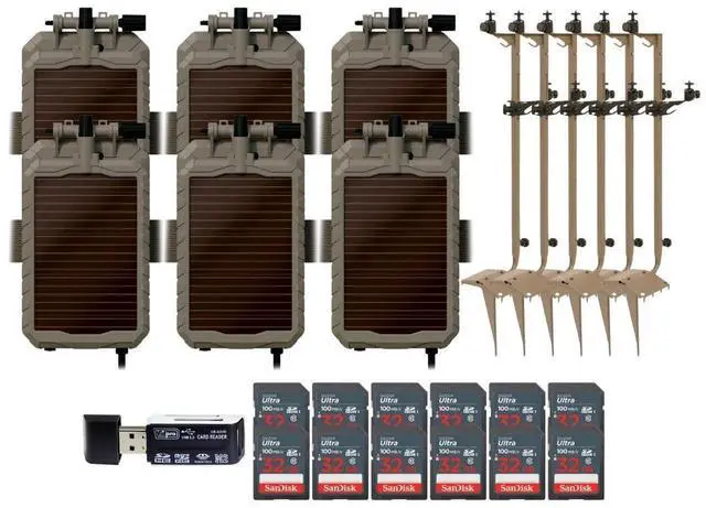 Main image of Stealth Cam Adjustable Multi-Pivot Mounting Post (6-Pack) Bundle with Sol-Pak 5000mAh Lithium-Ion Solar Battery (6-Pack), Card Reader, and 32GB Memory Card (12-Pack) (25 Items)