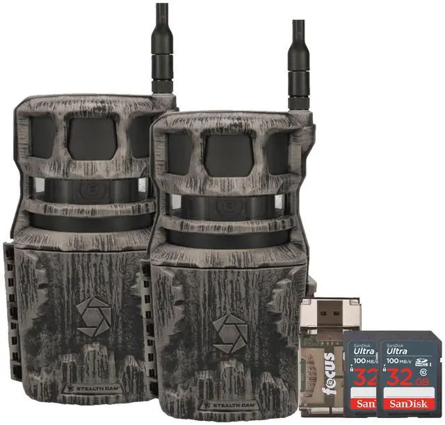 Main image of Stealth Cam Revolver 40MP Pro 360 Degree Cellular Trail Camera 2-Pack with Two 32GB Memory Cards and Card Reader (5 Items)
