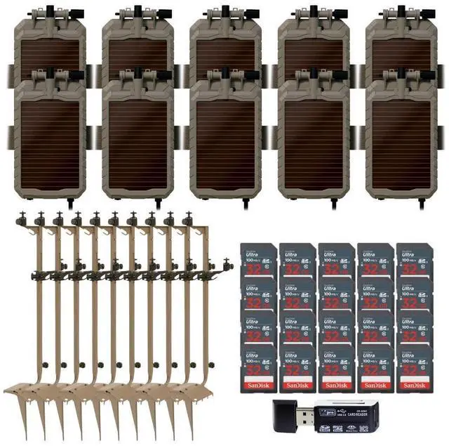 Main image of Stealth Cam Adjustable Multi-Pivot Mounting Post (10-Pack) Bundle with Sol-Pak 5000mAh Lithium-Ion Solar Battery (10-Pack), Card Reader, and 32GB Memory Card (20-Pack) (41 Items)