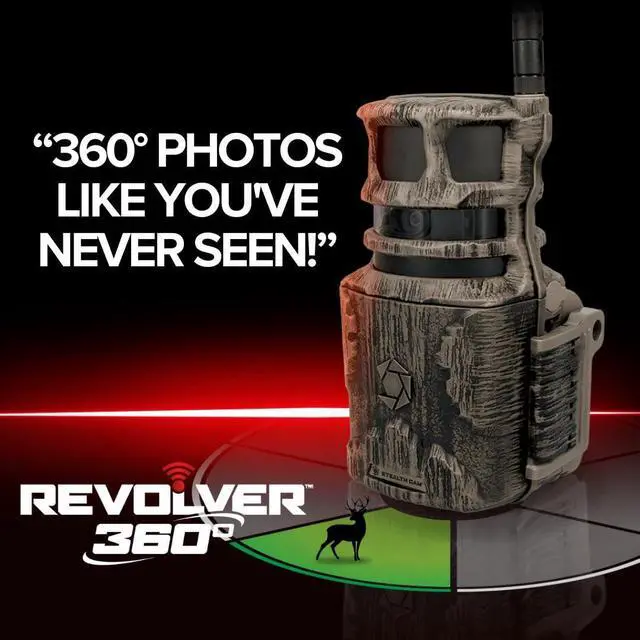 Alt view image 2 of 7 - Stealth Cam Revolver 40MP Pro 360-Degree Cellular Trail Camera (4-Pack) Bundle with 4 x 5400mAh Battery, 4 x 32GB Memory Card, and Card Reader (13 Items)