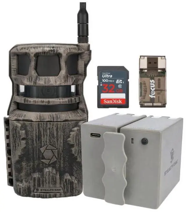 Main image of Stealth Cam Revolver 40MP Pro 360-Degree Cellular Trail Camera with 0.25-Inch Threaded Mount Bundle with 5400mAh Rechargeable Li Battery Pack, 32GB Memory Card, and Card Reader (4 Items)