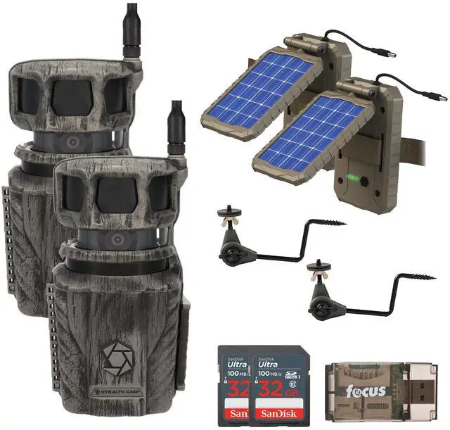 Main image of Stealth Cam Revolver 36MP 360-Degree Cellular Trail Camera with 1/4-Inch Threaded Mount (2-Pack) Bundle with Stealth Cam Power Panel (2-Pack), Holder (3-Pack), Card (2-Pack) and Reader (10 Items)
