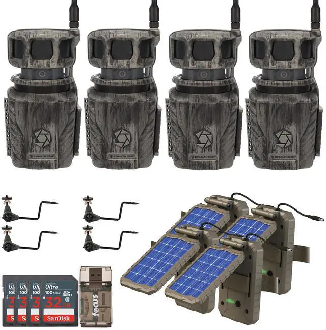 Main image of Stealth Cam Revolver 36MP 360-Degree Cellular Trail Camera with 1/4-Inch Threaded Mount (4-Pack) Bundle with Stealth Cam Power Panel (4-Pack), Holder (4-Pack), Card (4-Pack) and Reader (17 Items)