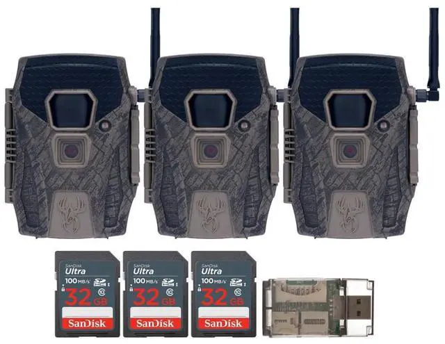 Main image of Wildgame Innovations Terra XT 2.0 24MP Three Cellular Trail Cameras Bundle with 32GB Ultra SDHC UHS-I Memory Card (100MBps) (3-Pack), and All-In-One High-Speed Card Reader (5 Items)