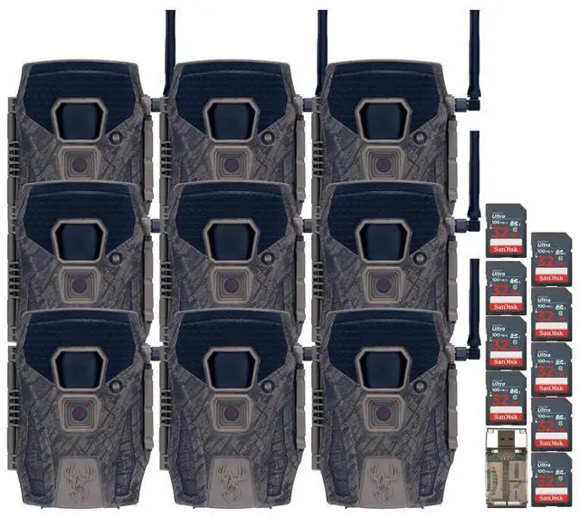 Main image of Wildgame Innovations Terra XT 2.0 24MP Three Cellular Trail Cameras (3-Pack) Bundle with 32GB Ultra SDHC UHS-I Memory Card (100MBps) (9-Pack), and All-In-One High-Speed Card Reader (13 Items)