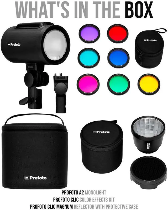 Alt view image 7 of 7 - Profoto A2 Monolight Bundle with Profoto Clic Color Effects Kit and Profoto Clic Magnum Reflector with Protective Case (3 Items)