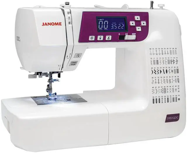 Main image of Janome 3160QDC-G Sewing and Quilting Machine with 60 Stitches and 6 One-Step Buttonholes, Built-In Needle Threader, and Quilt Kit (White and Grapevine)