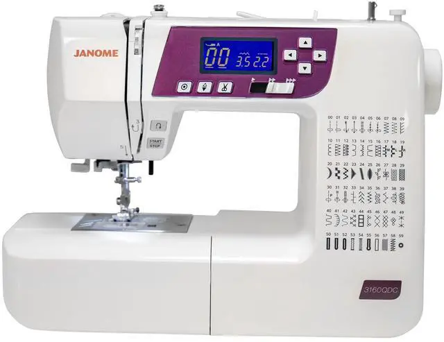 Alt view image 2 of 7 - Janome 3160QDC-G Sewing and Quilting Machine with 60 Stitches and 6 One-Step Buttonholes, Built-In Needle Threader, and Quilt Kit (White and Grapevine)
