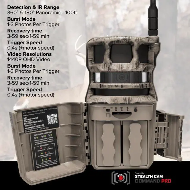 Alt view image 4 of 7 - Stealth Cam Revolver 40MP Pro 360-Degree Cellular Trail Camera Bundle with Trail Camera 12V, Trail Camera Mount Stick, 32GB Ultra SDHC UHS-I Memory Card, and USB 2.0 Card Reader (5 Items)