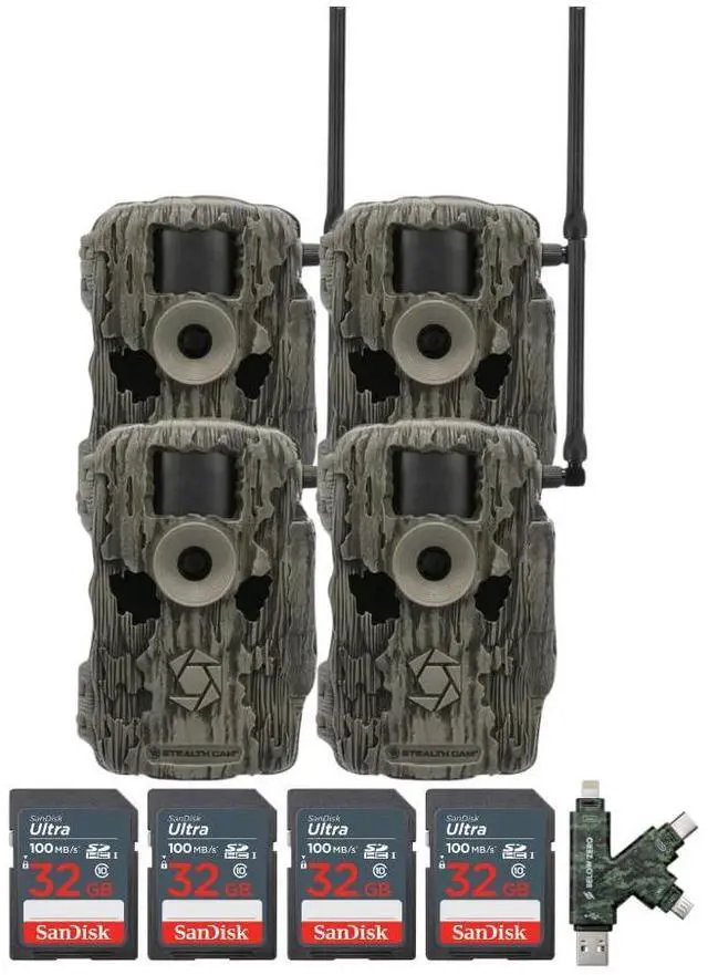 Main image of Stealth Cam 36MP Fusion Max Cellular Trail Camera with 80-Feet Detection Range (2-Pack) x 2 Bundle with 4-In-1 Card Reader and 32GB Ultra SDHC UHS-I Memory Card (4-Pack) (7 Items)