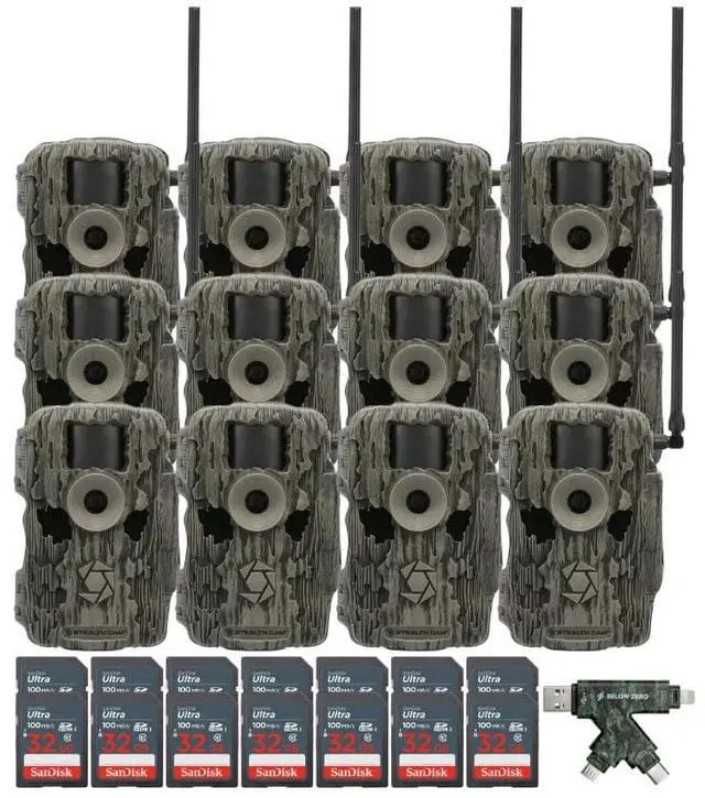 Main image of Stealth Cam 36MP Fusion Max Cellular Trail Camera with 80-Feet Detection Range (2-Pack) x 6 Bundle with 4-In-1 Card Reader and 32GB Ultra SDHC UHS-I Memory Card (12-Pack) (17 Items)