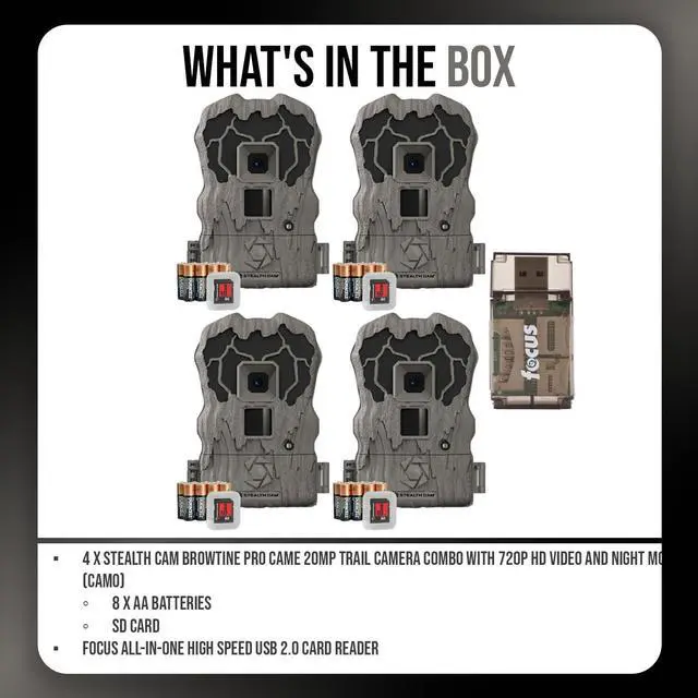 Alt view image 6 of 6 - Stealth Cam Browtine 20MP Trail/Game Camera with 720P HD Video, 0.8s Trigger Speed, 60 Feet Flash, Night Mode, and 1-3 Image Burst - Camo (4 Pack)