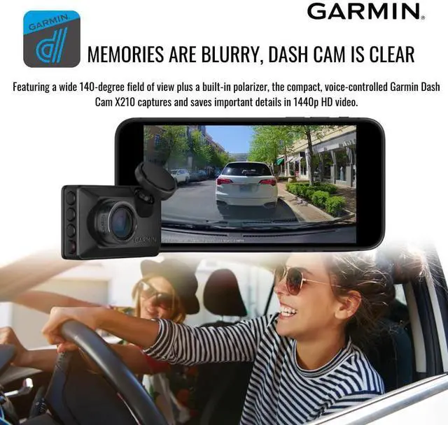 Alt view image 3 of 7 - Garmin Dash Cam X210 Compact 1440p Camera with 140-Degree Field of View and Voice Control (Black) Bundle with Garmin Constant Power Cable for Dash Cams (Black) and 128GB Memory Card (3 Items)