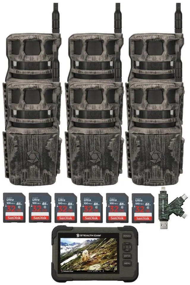 Main image of Stealth Cam Revolver 40MP Pro 360 Degree Cellular Trail Camera (6-Pack) Bundle with SD Card Reader-Viewer (6-Pack), 32GB SDHC UHS-I Memory Card (6-Pack), and SD USB 2.0 Card Reader (19 Items)
