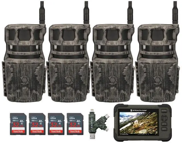 Main image of Stealth Cam Revolver 40MP Pro 360 Degree Cellular Trail Camera (4-Pack) Bundle with SD Card Reader-Viewer (4-Pack), 32GB SDHC UHS-I Memory Card (4-Pack), and Hi-Speed SD USB 2.0 Card Reader (13 Items)