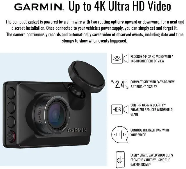 Alt view image 5 of 7 - Garmin Dash Cam X210 Compact 1440p Camera with 140-Degree Field of View and Voice Control (Black) Bundle with Garmin Constant Power Cable for Dash Cams (Black) and 128GB Memory Card (3 Items)