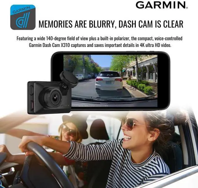Alt view image 3 of 7 - Garmin Dash Cam X310 Compact 4K Camera with 140-Degree Field of View and Voice Control (Black) Bundle with Garmin Constant Power Cable for Dash Cams (Black) and 128GB Memory Card (3 Items)