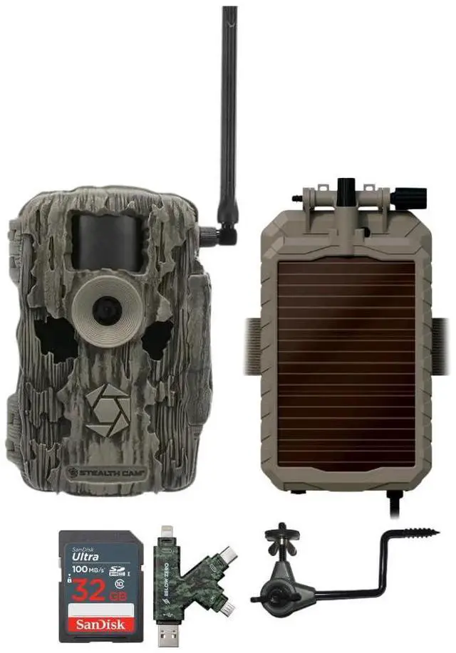 Main image of Stealth Cam 36MP Fusion Max Cellular Trail Camera Bundle with Lithium Solar Power Panel, Trail Camera Holder, 32GB Memory Card, and Card Reader (5 Items)