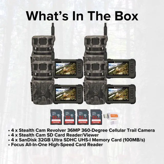 Alt view image 6 of 7 - Stealth Cam Revolver 36MP 360-Degree Cellular Trail Camera with 1/4-Inch Mount (4-Pack) Bundle with Stealth Cam Card Reader and Viewer (4-Pack), 32GB Memory Card (4-Pack), and Card Reader (13 Items)