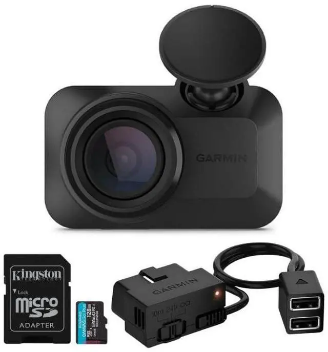 Main image of Garmin Dash Cam Mini 3 Ultra-Compact 1080p Camera with 140-Degree Field of View (Black) Bundle with Garmin Constant Power Cable for Dash Cams (Black) and 128GB MicroSDXC Memory Card (3 Items)